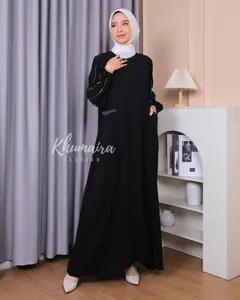Habibah Dress Crinkle S-M-L-XL-XXL Dress Abaya Basic Umroh Muslim Wanit busui lengan balon