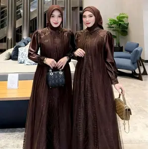 Viola Dress Kondangan Brokat Wanita Gamis Satin Silk Mix Tille Spanggel Premium Mewah Kekinian Warna Mahogany Emerald Viral Dress Bridemaid Anggun Mewah Gamis Lebaran Wanita Dewasa Terbaru Baju Pesta Gamis Raya Idulfitri Muslimah Nyaman