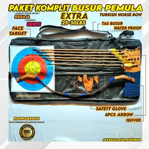 Busur Fiber Flat Pemula Dewasa 25Lbs-35Lbs Paket Extra Komplit Olah Raga Panahan Tradisional Outdoor