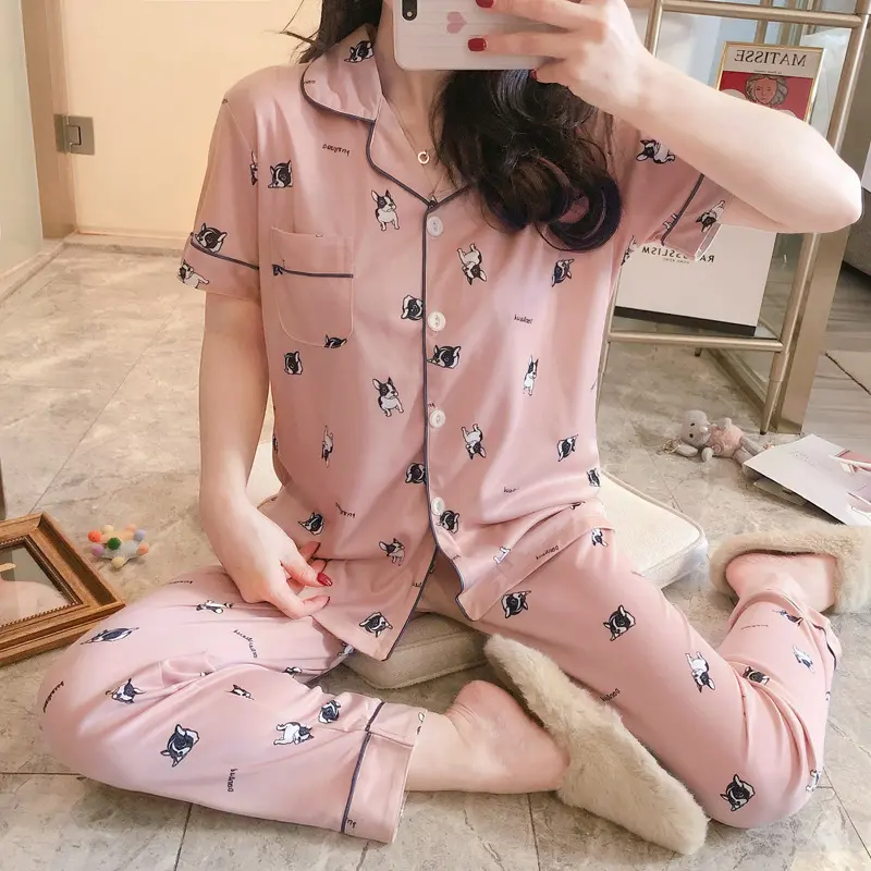 La Survie Baju Tidur Set Kemeja CP Lengan Pendek Celana Panjang