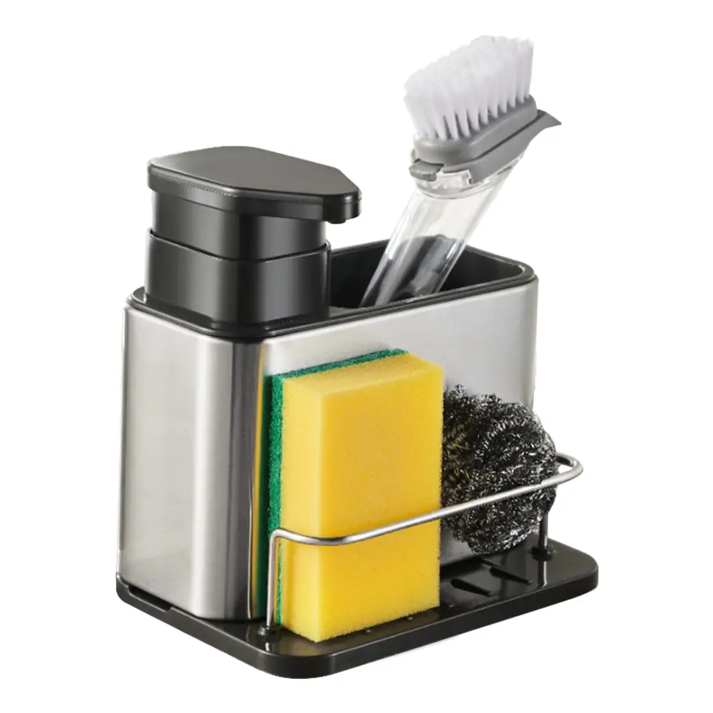 nilezs Stainless Steel Soap Sponge Holder with Accessories Compartment, Kitchen Dishwashing Liquid Dispenser