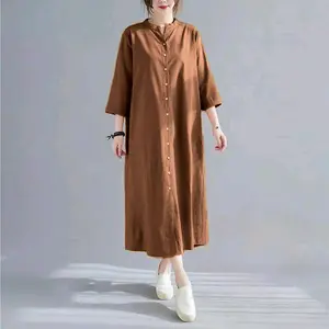 Baju Wanita Midi Dress Jumbo Polos Kekinian Korea Bahan Linen LD 120 Nyaman Casual Basic Panjang PATRIA