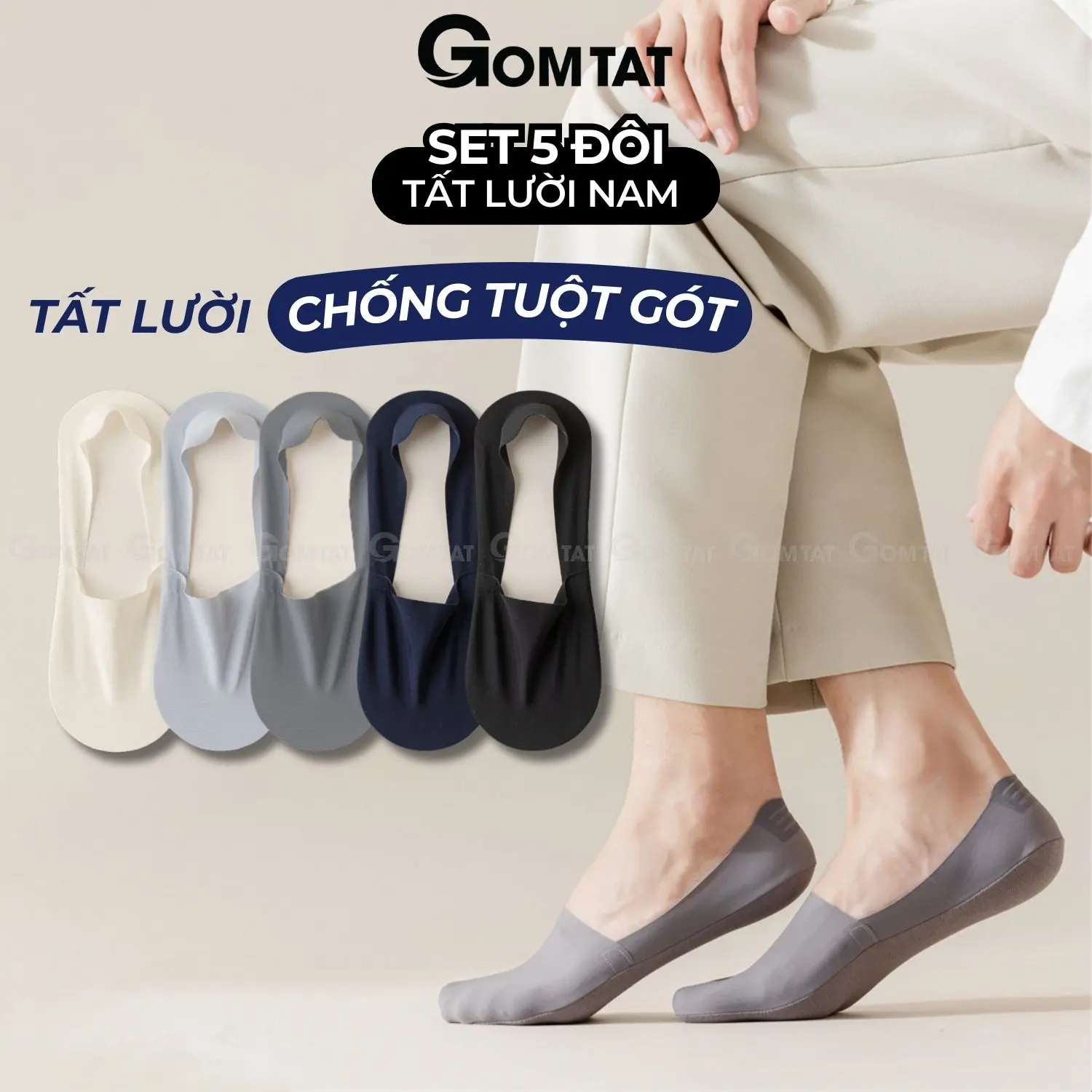 [BEST SELLER] Combo 5 đôi tất lười nam chống tuột gót GOMTAT, vớ lười nam dành cho mùa hè, chất liệu thun lạnh, mỏng nhẹ, tàng hình, mềm mại, thoáng khí Cotton Menswear - UYE-7010-CB5 - 1
