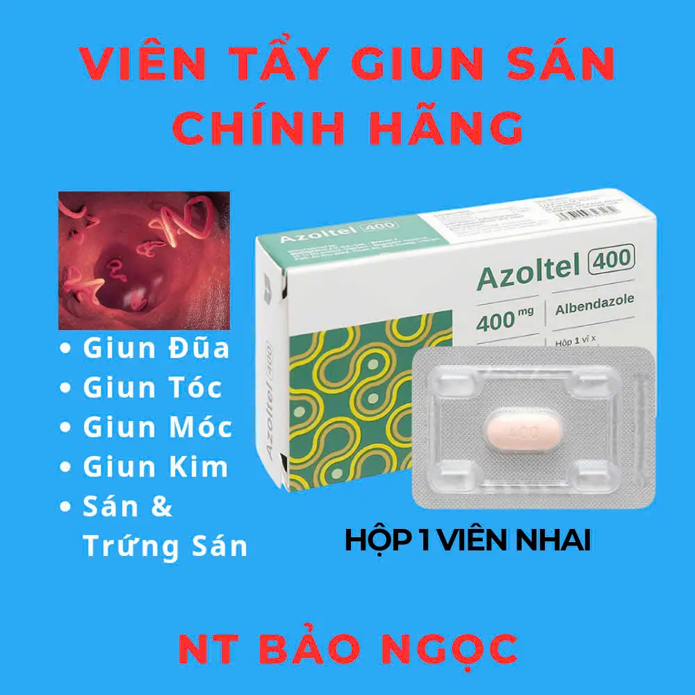 Viên Tẩy Giun Sán Azoltel (Chính Hãng)  - Dùng Được Cho Cả Người Lớn Và Trẻ Em (HỘP 1 VỈ *1 VIÊN)