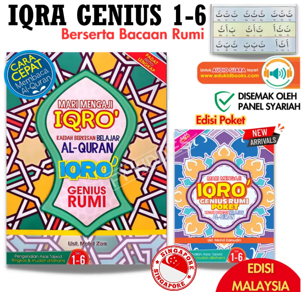 IQRO’ GENIUS RUMI/IQRA 1-6 COMPLETE WITH TRANSLITERATION(ROMANIZE)