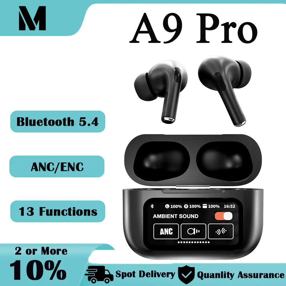 A9Pro Wireless headset Touch Screen Earbuds Bluetooth 5.4, ANC Wireless Earbuds with Screen Controlled, in-Ear Noise Cancelling Earbuds with Microphone, Wireless Headset for iOS/Android