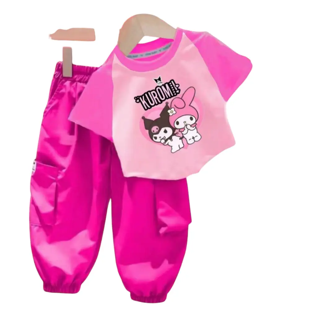 Setelan Anak Perempuan Celana Cargo Motif Kuromi 2-8 Tahun - Fashion Katun