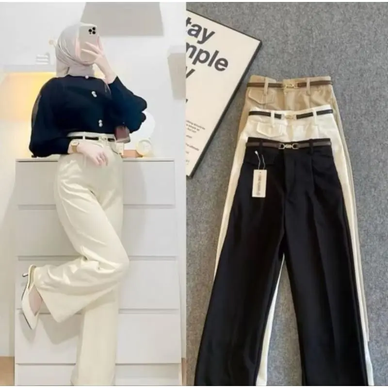 Oro Pents Celana Panjang Korean Style/Celana Panjang Highwaist Wanita Casual Hitam Bawahan Kulot Pant Basic