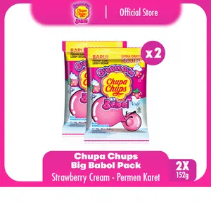 Chupa Chups Big Babol Strawberry 152g - Permen Karet Rasa Stroberi (2 Packs)