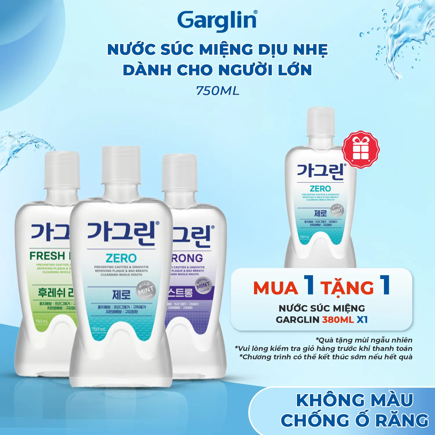 Nước súc miệng dịu nhẹ Garglin dành cho người lớn chai 750ml - Hàng chính hãng