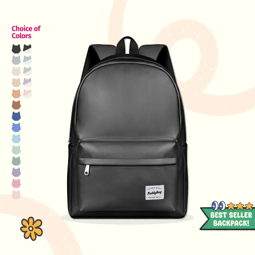 Paddy Basic Leather Backpack - Paddybag Tas Ransel Kulit Sekolah Wanita Serbaguna Pink Hitam