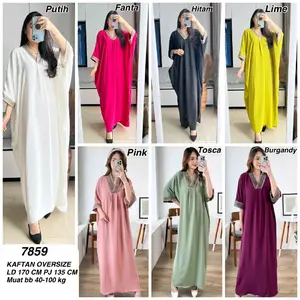 Kaftan renda crinkle Jumbo 7859 Pakaian muslim wanita baju muslim murah Kaftan raya bahan crinkle