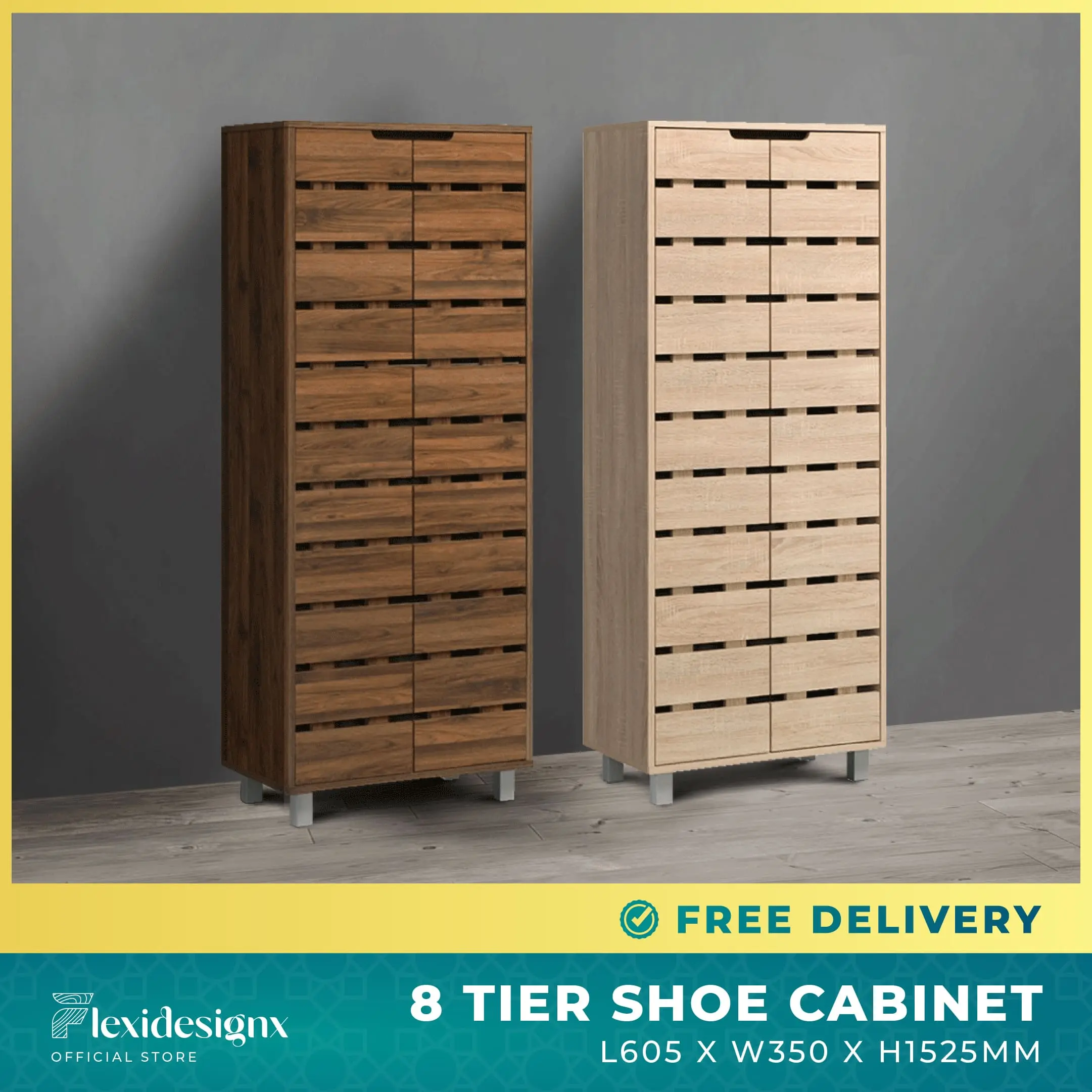 Shoe Cabinet / Shoe Rack / 2 Door 8 / 4 tier Shoe Rack / Tall Shoe Storage Cabinet / Walnut Shoe Rack Flexidesignx YUMI