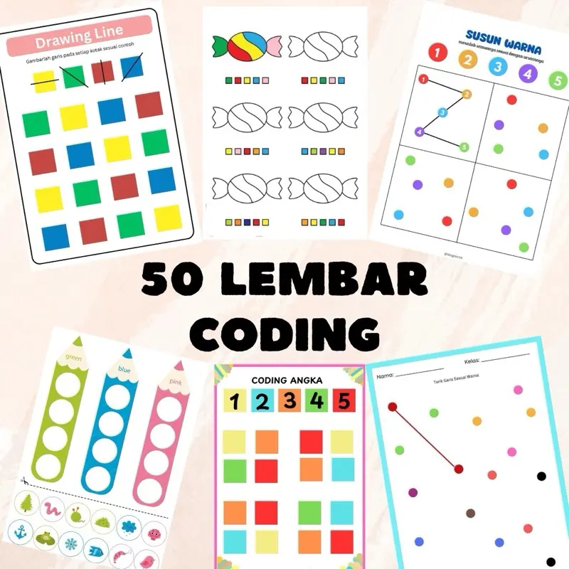 Coding worksheet anak PAUD TK SD isi 50 lembar