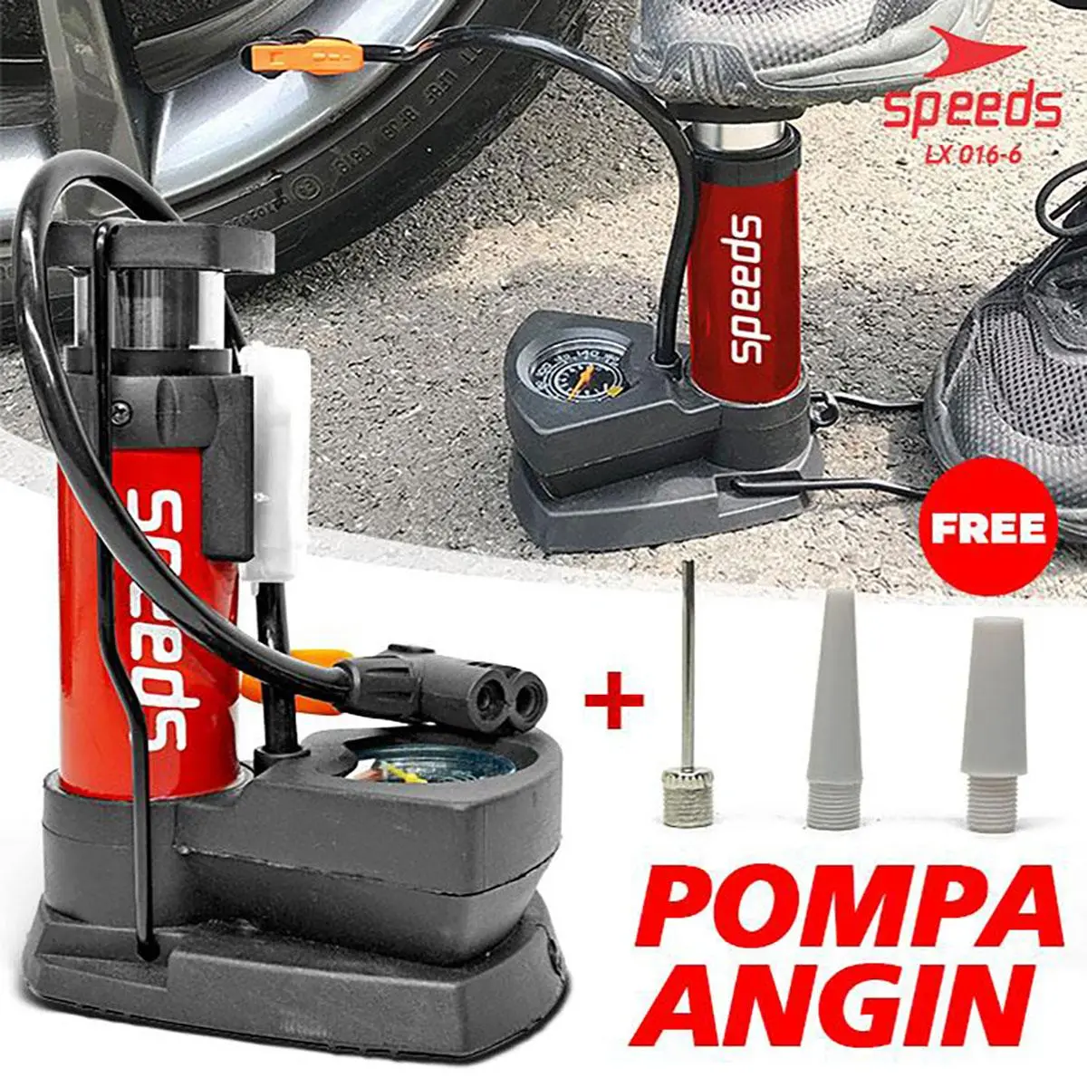 Speeds Pompa Angin Portable Pompa Injak Motor Mini Multiple Nozzle 016-6