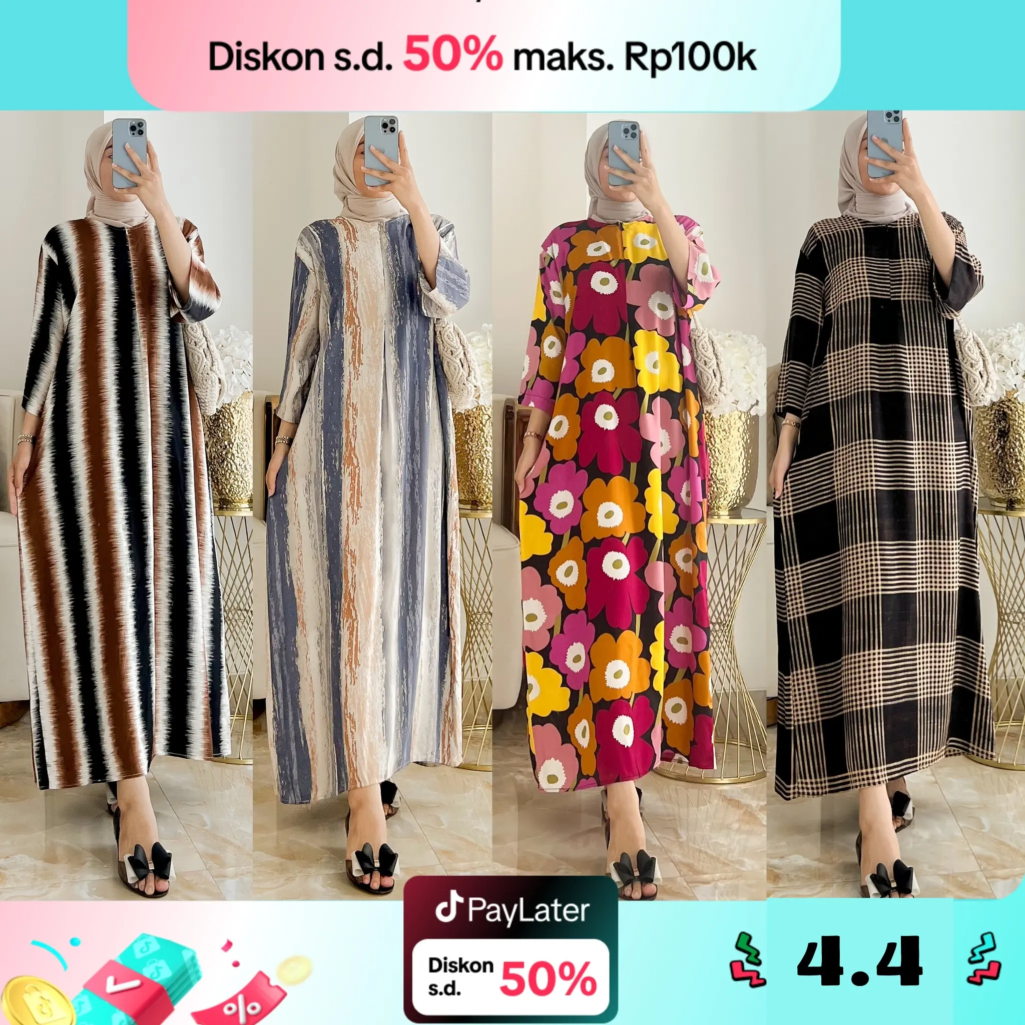 Irmalaila - Daster Motif Kekinian Tangan 3/4 Katun Rayon Nyaman Panjang Wanita Bumil Busui Daily