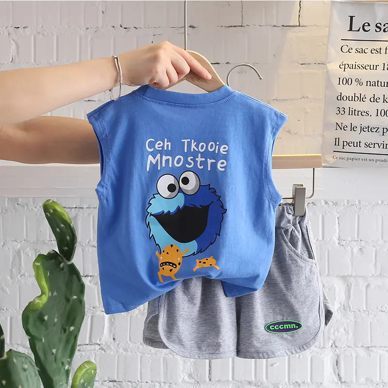 Boys and children's fashionable casual vest set, baby summer clothing, small and medium-sized boys, sports shorts, sleeveless two-piece set