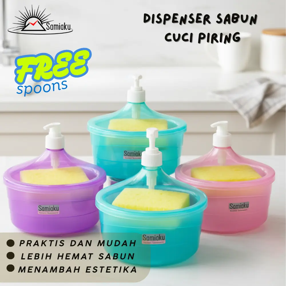 samiaku- Dispenser sabun cair cuci piring + spoon Biru Plastik Aesthetic pump sabur cair serbaguna