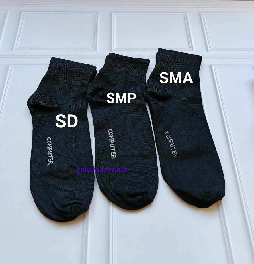 ( paket 6 pasang ) kaos kaki sekolah pendek SD SMP SMA hitam polos dan putih telapak hitam