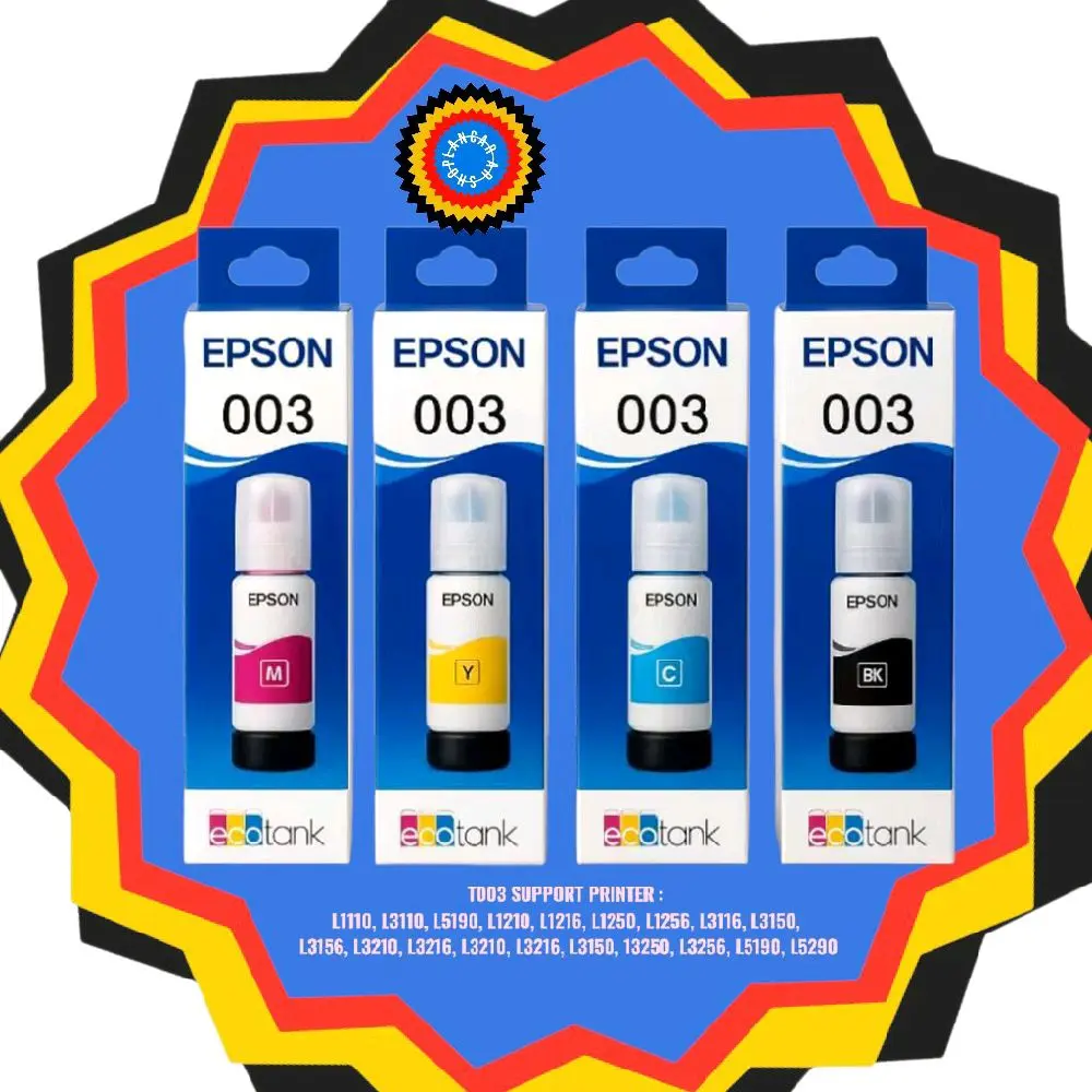 1SET TINTA EPSON 003 ORIGINAL TIPE PRINTER L SERIES  L1110, L3110, L5190, L1210, L1216, L1250, L1256