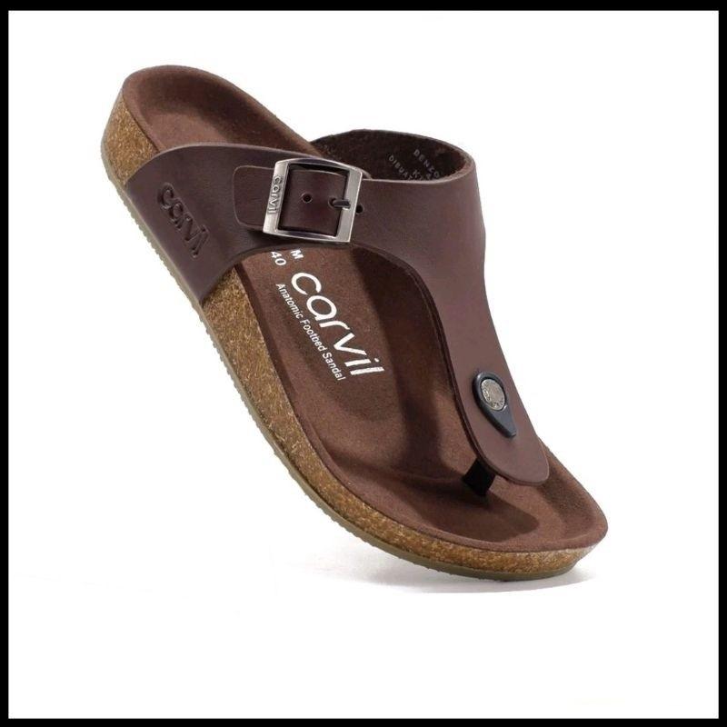 Sandal Japit Carvil Puyu original bergaransi Warna Hitam Cokelat Tan pria wanita size 38-43 Jepit