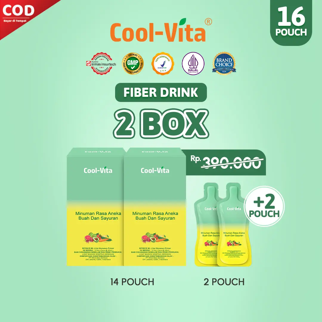 [LIVE - 16D] 16 Pouch Coolvita Minuman Fiber Rasa Buah & Sayuran (2 Box + 2 Pouch)