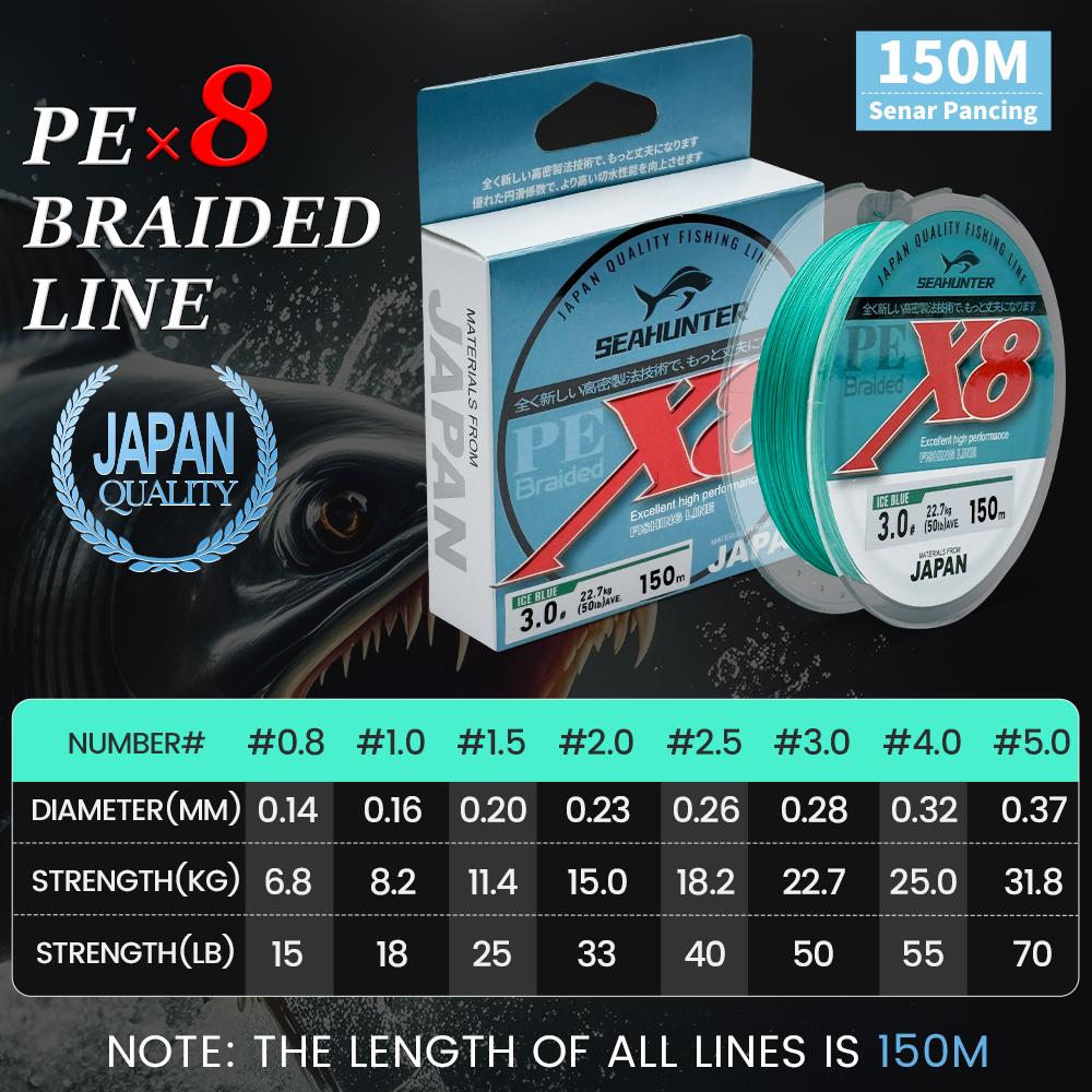 100m/150m/300m PE X8 Senar Pancing, SeaHunter Blue Shark Senar Pancing, Tahan Aus Senar PE X8 Hijau Merah Anti Kusut Tali Pancing Dikepang 300m Halus Lembut Jepang Braided Fishing Line Memancing Di Laut #Ikan Pancing Lure Reel Joran Umpan