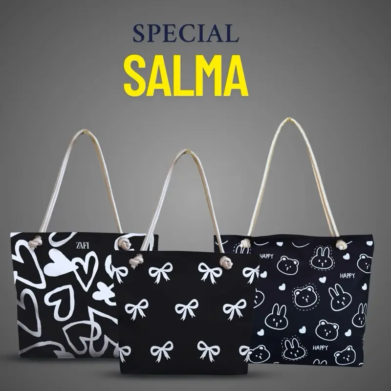 Tas Totebag ZAFI Salma Lanskap Ukuran 38 x 28 x 10 cm dengan Sablon Sisi Depan Kanvas Wanita