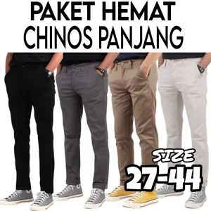 PAKET HEMAT 2Pcs Celana Chinos Panjang Pria Dewasa Slimfit Hitam Abu Mocca Cream Bahan Katun Combed Stretch Melar