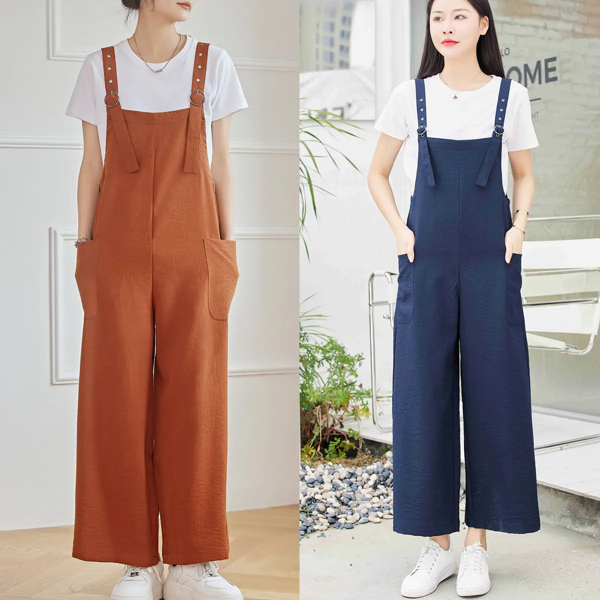 Eyouth 1518 Women overalls cotton linen ladies full length Jumsuits