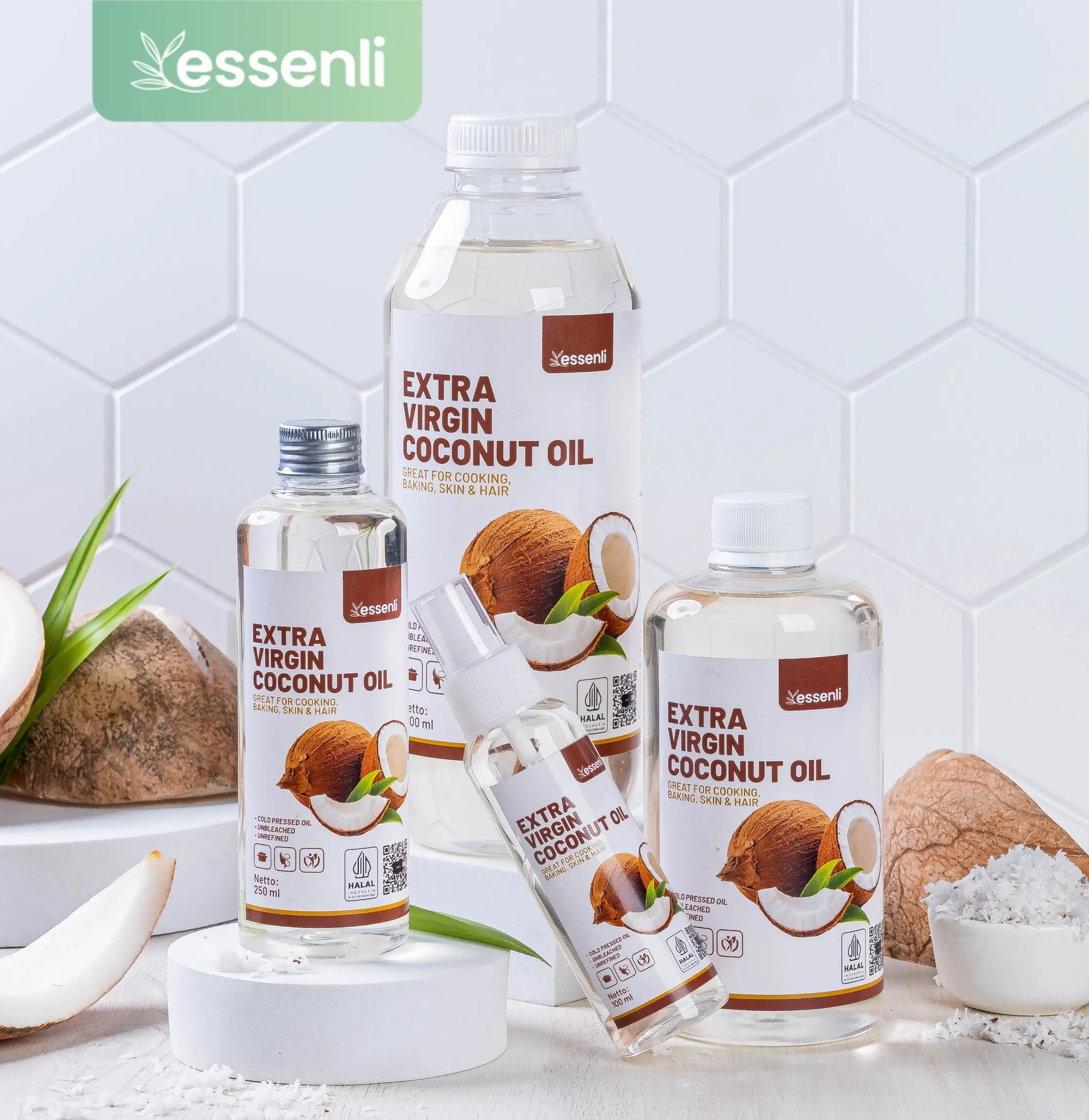 ESSENLI Extra Virgin Coconut Oil / VCO / Minyak Kelapa Murni 100ml/250ml/500ml/1000ml