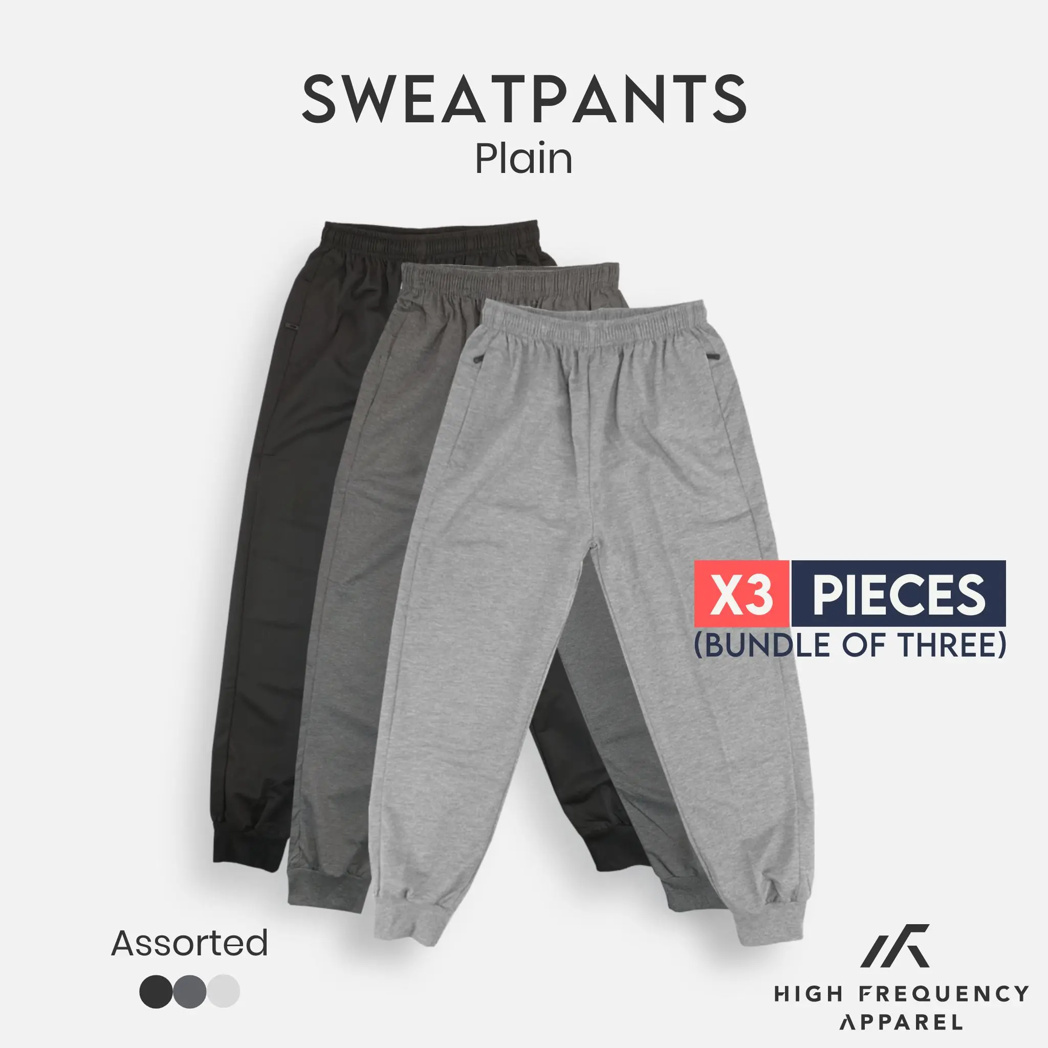 [BUNDLE OF 3] Unisex Plain Ultra Lightweight Sweatpants - BUDGET VERSION