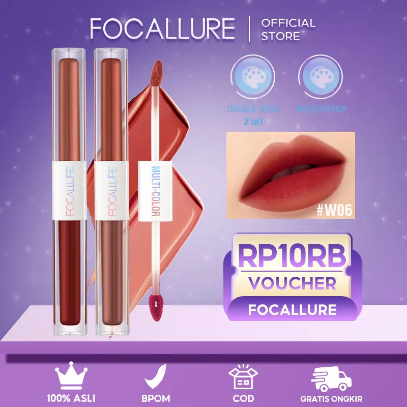 [Official] FOCALLURE 2 In 1 Liquid Lipstick Matte Dual Stick Tahan Lama Hingga 16 Jam