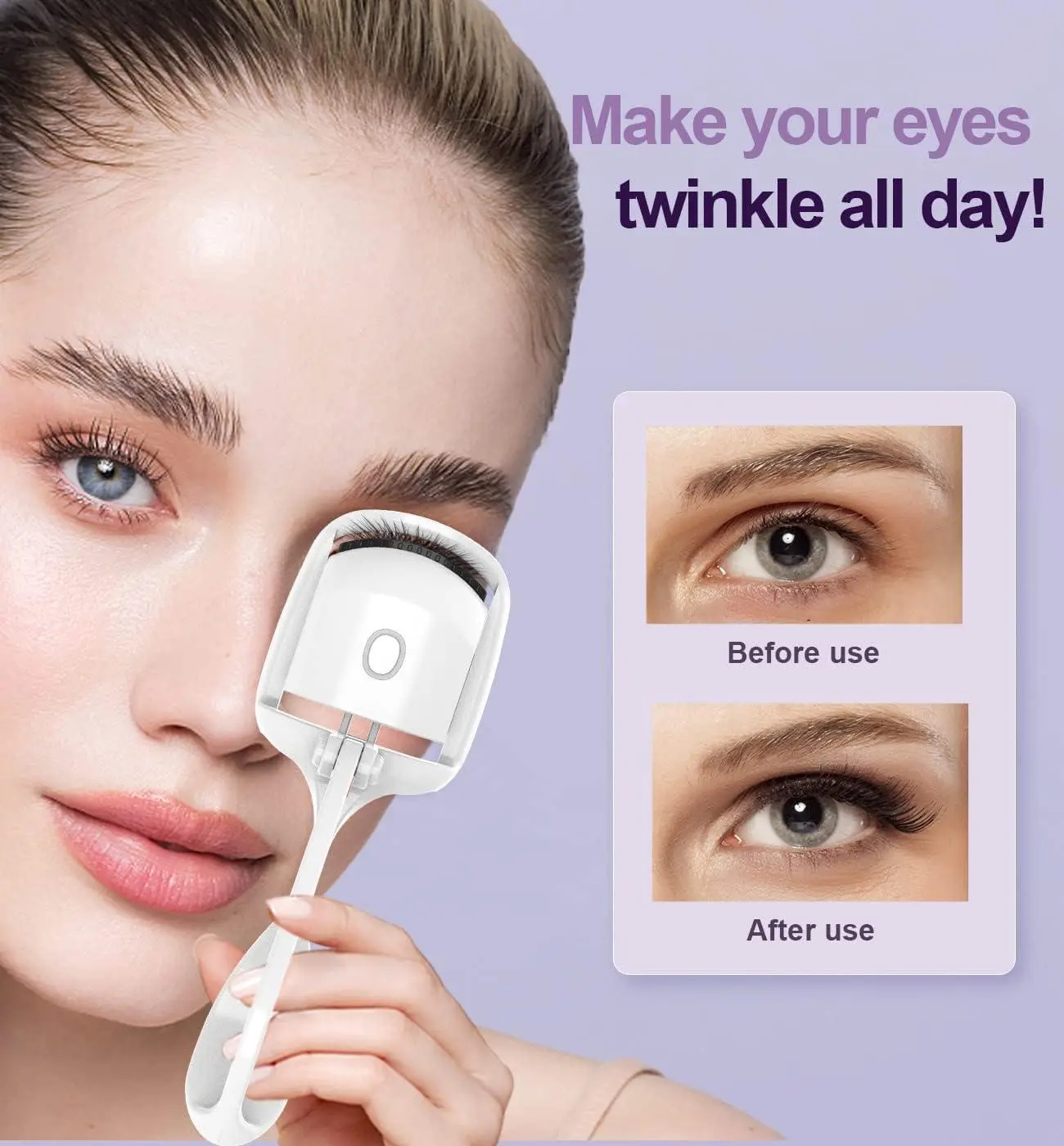 JOYME【SG Stock】Heated Eyelash Curler 3 Heating Modes Natural Long Lasting Eyelashes Extension Heat Curling Premium Rechargeable Electric Makeup Tool USB