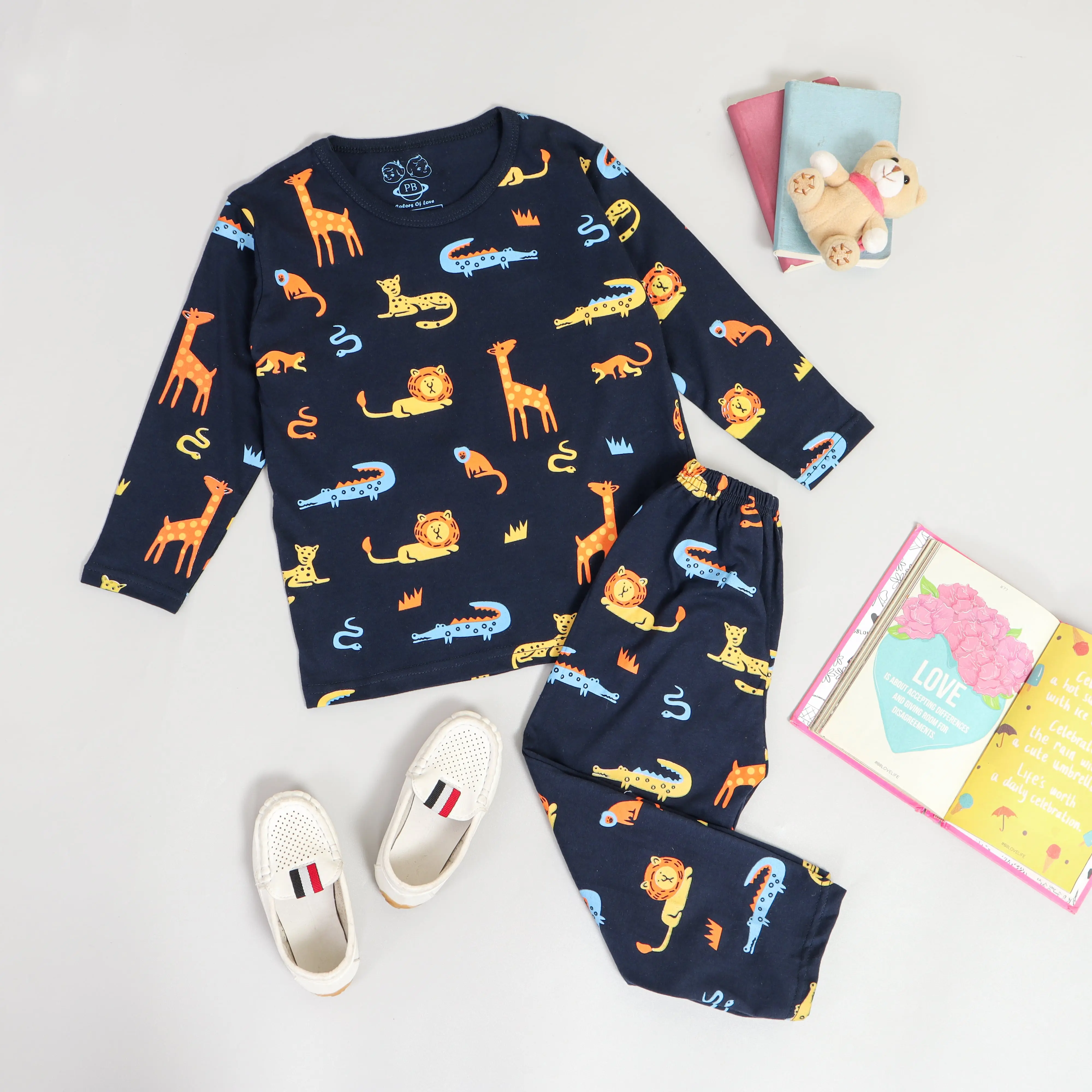 Peachbello Navy Zoo Baju Tidur Anak Pakaian Anak Laki-Laki Fashion Piyama