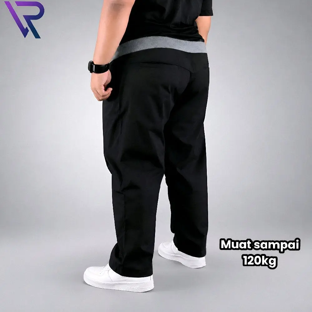 celana bigsize pria jumbo panjang slim fit polos drill chino rib pinggang karet kekinian casual Kerja Nyaman Harian Santai Hitam Cowok Formal Army