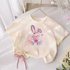 Kaos Anak Perempuan Kekinian - Crop Bunny Aesthetic Baju Anak Lengan Pendek Motif Bunny Pink Gemes Bahan Katun Lembut Nyaman Dipakai Sehari-hari Cocok Untuk Aktivitas Santai Dan OOTD