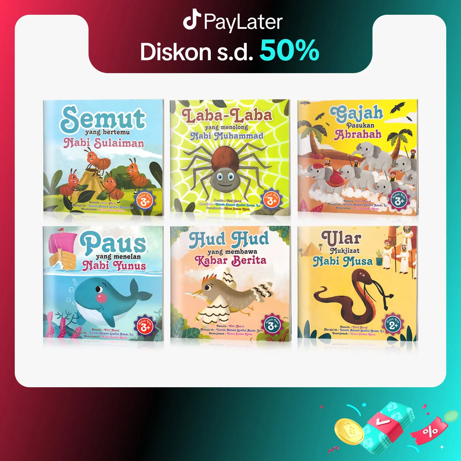 Buku Cerita Anak Islami Binatang Al Quran Seri : Paus / Gajah Abrahah / Laba / Semut / Ular / Hud Books / Lingkar Media LM - LM