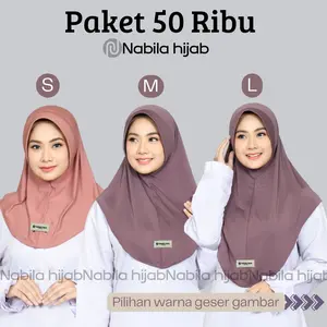 Nabila Hijab Paket Hemat Bergo Hamidah Jersey Ukuran S M L Nyaman Kerudung Muslim Instan Bahan Jersey Premium Pet Antem Anti Tembem