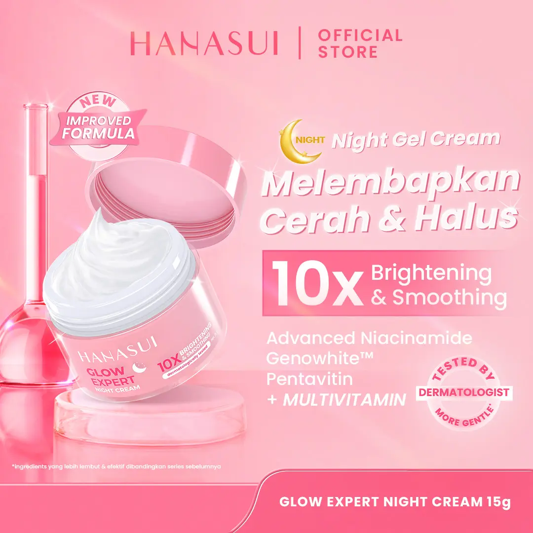 Hanasui Glow Expert Night Cream NEW Improved Formula - Gel Cream Ringan & Kunci Kelembaban Mencerahkan & Menghaluskan - Niacinamide & Genowhite