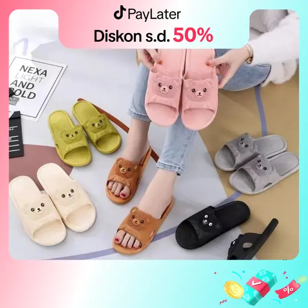 [ASFER]Sandal Wanita Dewasa Rumah Jelly Karet Motif Bear Berung Timbul Terbaru Import Selop Shoes Sendal