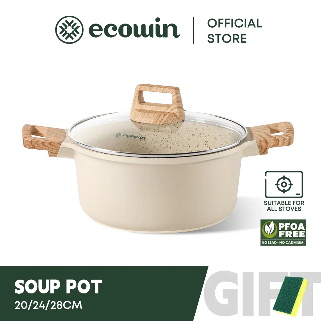 Ecowin Nonstick Soup Pot with Lid Small Pots for Cooking Pots and Pans for Multipurpose Use Induction Oven Broil Dishwasher Safe Cookware