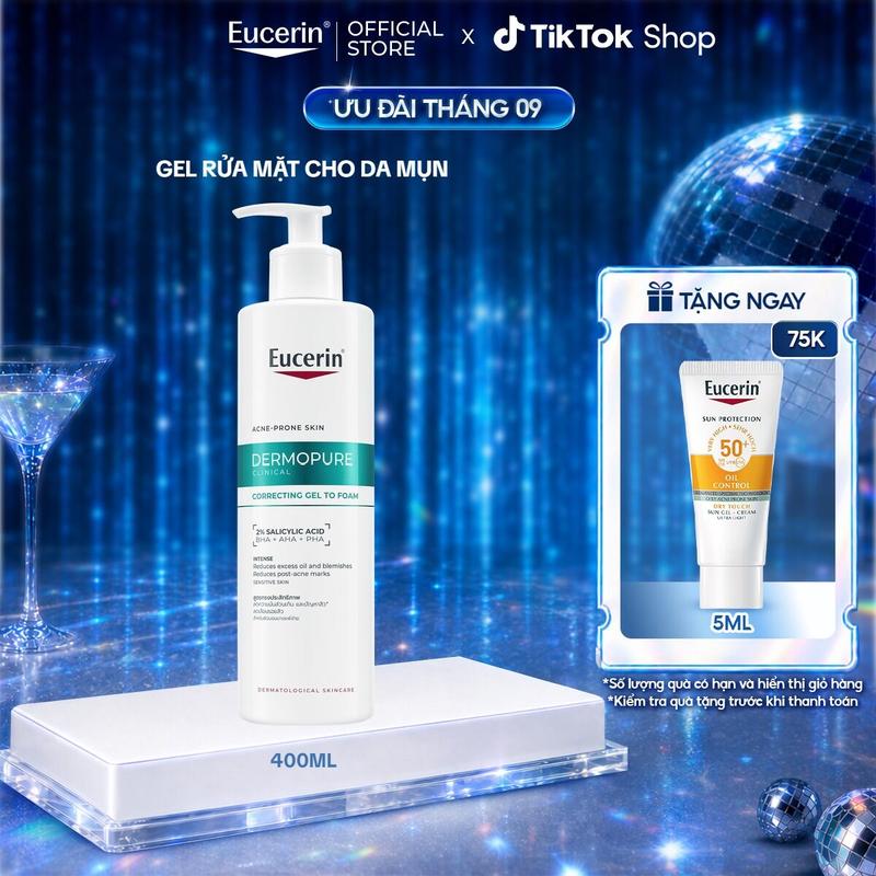Gel rửa mặt cho da mụn Eucerin DermoPure Clinical Correcting Gel To Foam 400ml