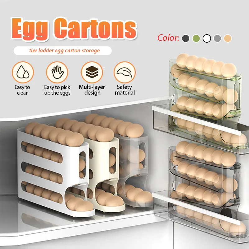 【SG Ready Stock】Transparent slide egg storage box 4-layer ladder egg box storage refrigerator side door large capacity