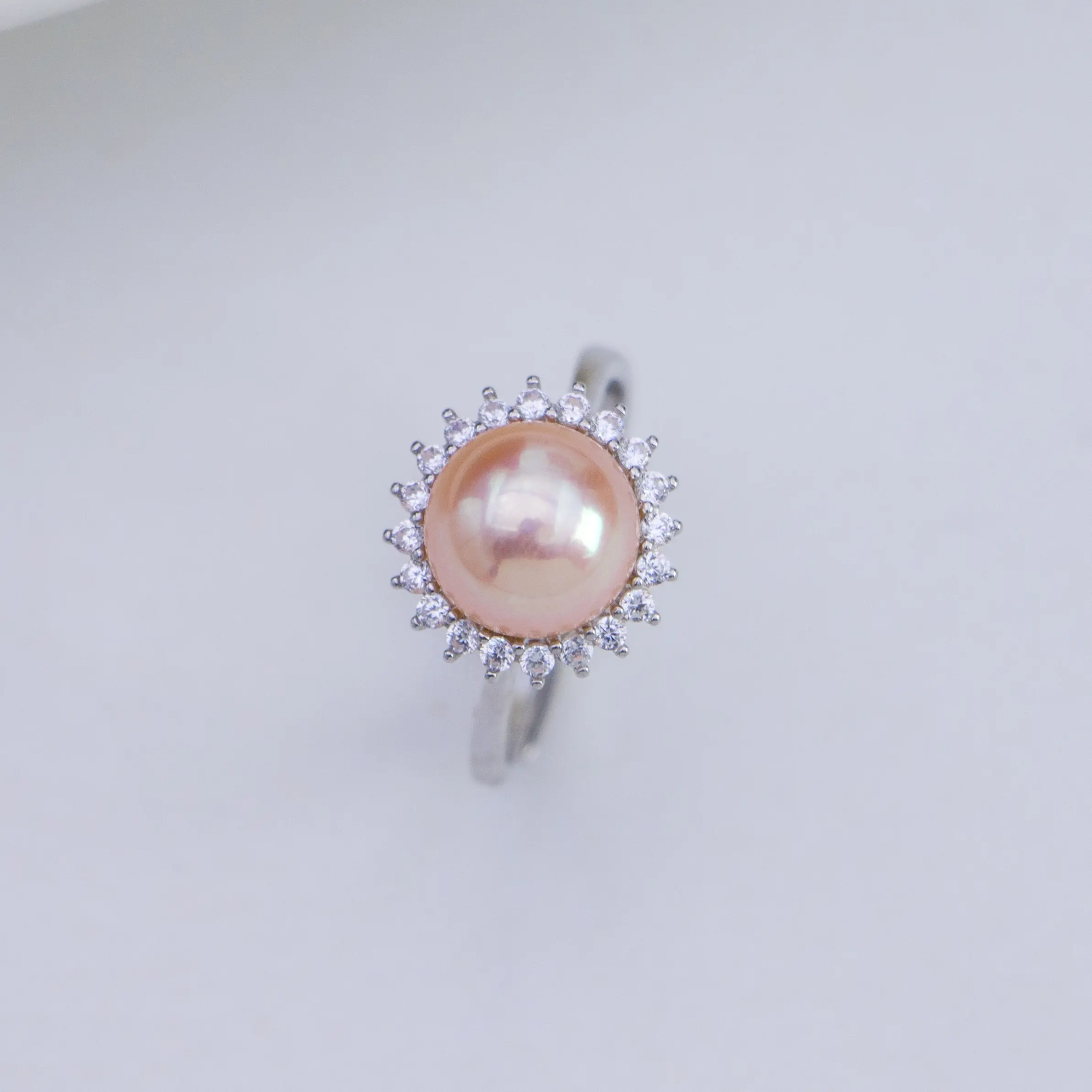 Shuiyu S925 Silver Freshwater Nuclear free Orange Pearl Ring 7.5-9mm Flat Round Flawless ZH13346