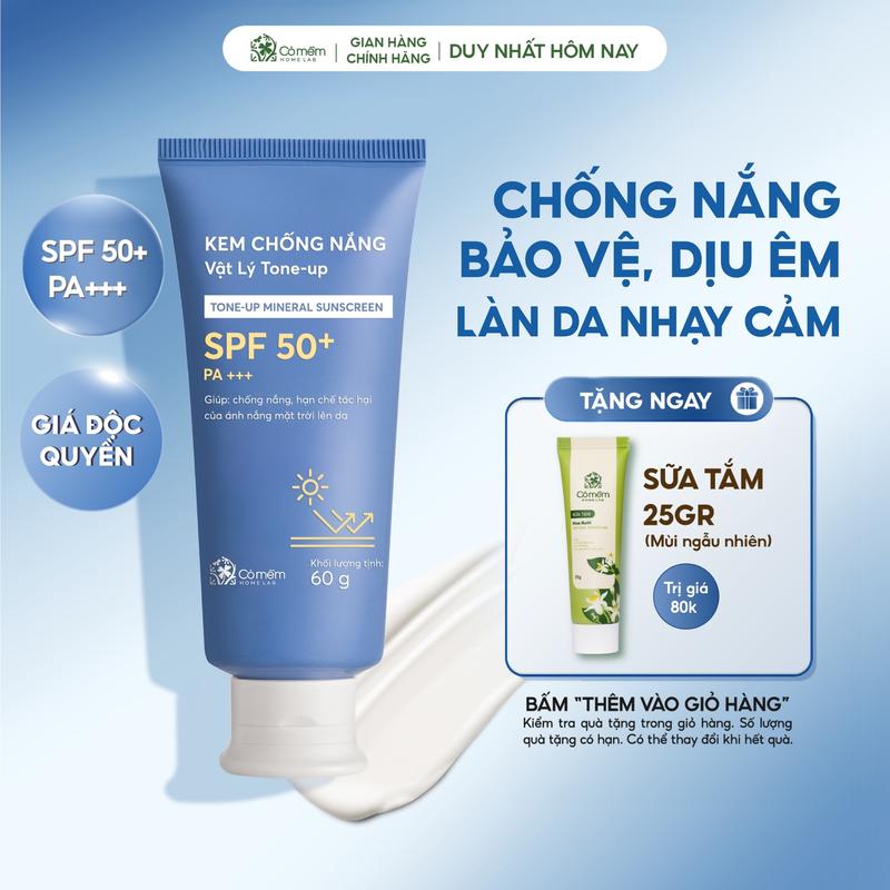 Kem Chống Nắng Vật Lý Tone Up Phổ Rộng SPF50 PA+++ Phù Hợp Cho Da Nhạy Cảm Cỏ…