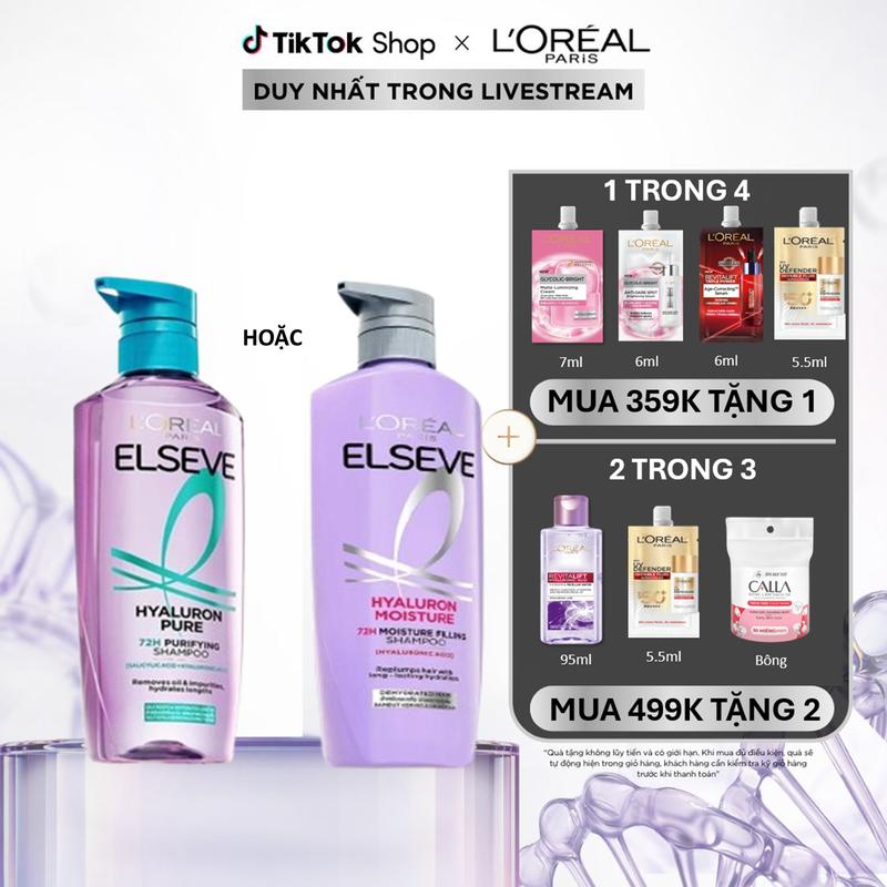 [ĐÃ VỀ HÀNG] Dầu gội nhẹ bồng mái tóc, thanh tẩy dầu thừa & tạp chất trên da đầu L'Oreal Paris Elseve Hyaluron Pure 72h Purifying Shampoo 620ml