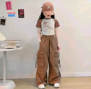 Setelan Anak Perempuan Starr Girl's Kaos Crop dan Celana Cargo Wide Leg Untuk Usia 3-12 Tahun