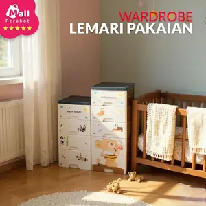 Mall Perabot Lokal | Lemari Pakaian Laci Susun Wardrobe Plastik Persegi | Kabinet Drawer Storage Rak Loker Baju Tingkat Jumbo Serbaguna Murah