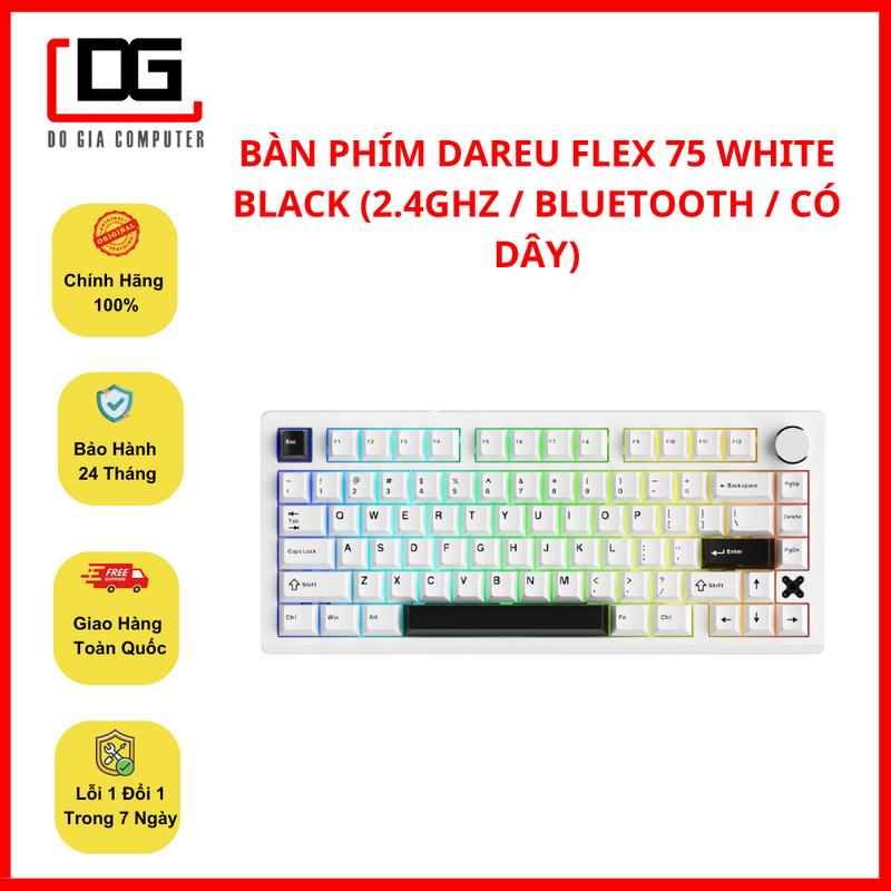 BÀN PHÍM MÁY TÍNH DAREU FLEX 75 WHITE BLACK (2.4GHz / Bluetooth / Có dây)